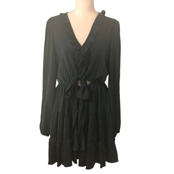 PRINCESS POLLY Randi Dress Women's Size 10 Teal Mini Ruffles Long Sleeves NWT - Picture 14 of 14